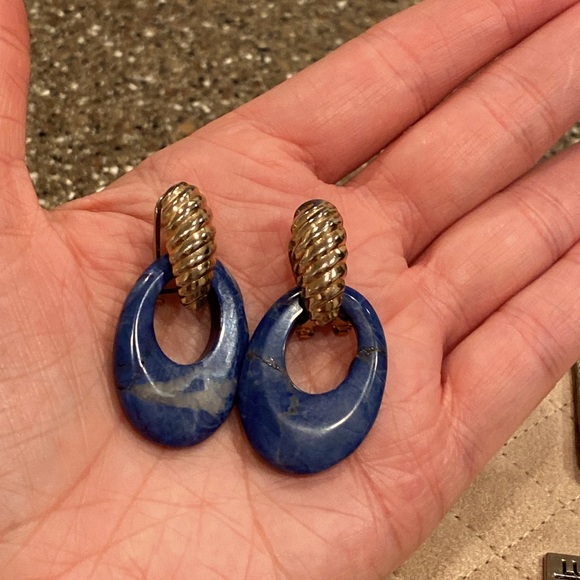 Vintage Lapis Lazuli Teardrop Earrings - Picture 3 of 4